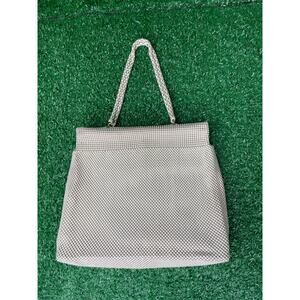 Vintage Whiting & Davis White Purse Clutch Handbag Evening Bag Mesh Enamel Ivory